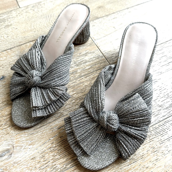 Loeffler Randall Emilia Pleated Lamé Knotted Mules Sandal Heels -Silver Glitter - Picture 2 of 16